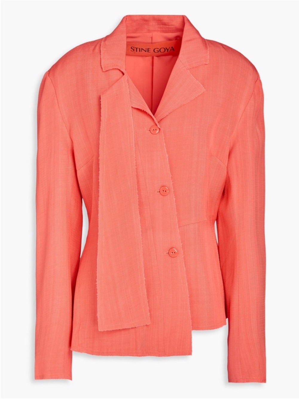 Scandi Minimalist Draped Tie Front Textured Blazer Jacket Coral Quiet Luxur Chic